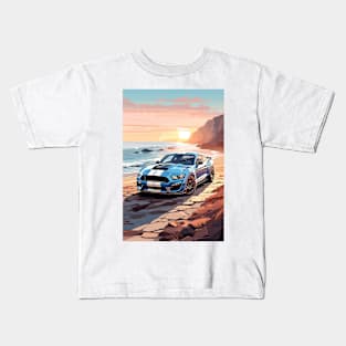 Modern American GT 500 Muscle Car Blue and White Poster Kids T-Shirt